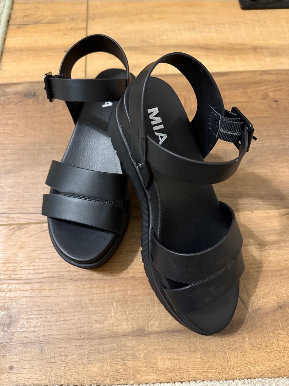 MIA Black Chunky Platform Ankle-Strap Sandals